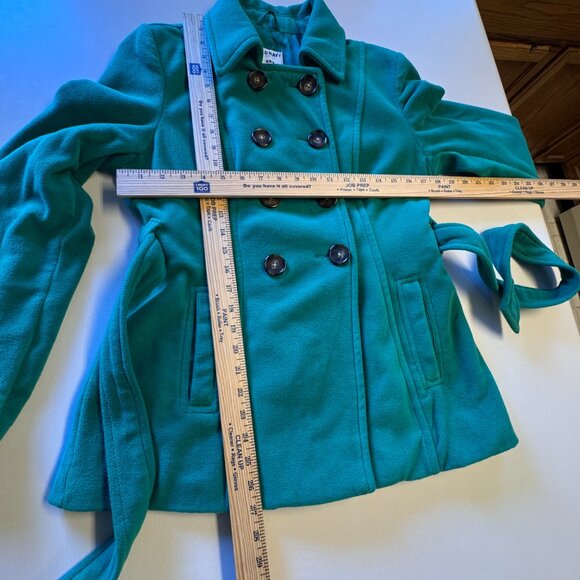 Old Navy Fleece Pea Coat Womens Medium Green Belted Double Breasted Classic - Picture 4 of 9
